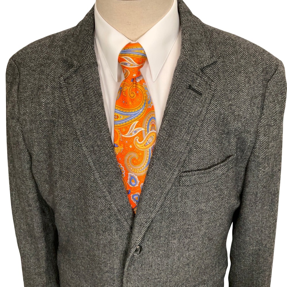Tommy Hilfiger Blazer Mens XL Gray Herringbone Slim Fit Quilted/Insulated Wool